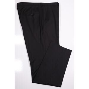 Hugo Boss Lenon Solid Black Flat Front Wool Dress Pants Trousers 38x33